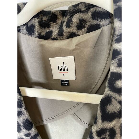Cabi Leopard Print Gray & Black Ponte Knit Jungle Jacket One Button Blazer sz 4 - Picture 4 of 8